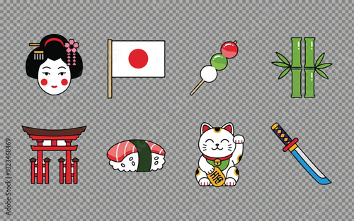 Japanese culture elements collection flat design illustration