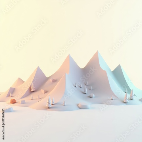 Abstract pastel mountain range with soft lighting and subtle pastel colors