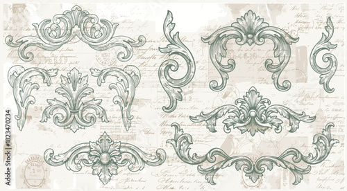 Luxury decorative vector elements set, rococo and baroque style, vintage luxury royal vignette