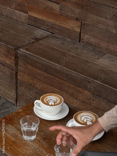 latte art on the wood table