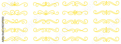 Line ornament flourish calligraphy swirl set. Elegant flourish divider, underline and scroll swash wedding font, label or accent. Line art swirl, chalk flourish, vintage ornament. Vector illustration