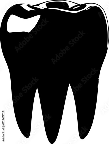 Single Black Tooth Illustration Emphasizing Dental Health and Oral Care Concept