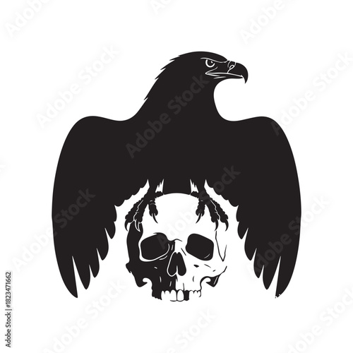 Eagle Perched on Skull with Smartphone and Bottle Modern Life Stillness.
