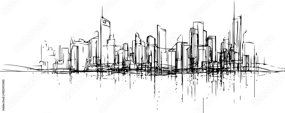 Fototapeta premium Abstract cityscape sketch with bold lines creates a modern minimalist impression