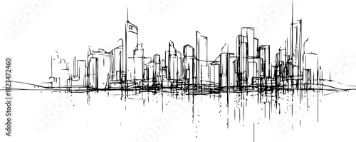 Abstract cityscape sketch with bold lines creates a modern minimalist impression
