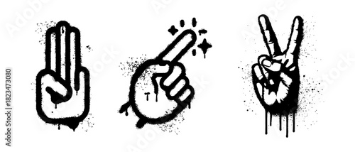 Collection of Hand Signs Street Art Graffiti Spray Paint Style Vector Set