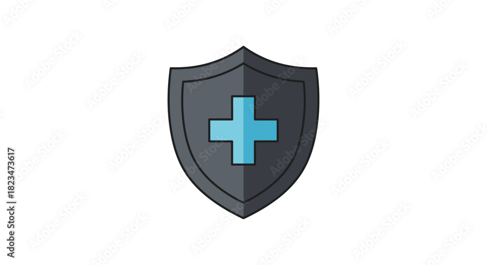 Fototapeta premium Health insurance shield graphic protecting medical care benefits and secure healthcare access symbolizing safety and wellness for healthcare communication