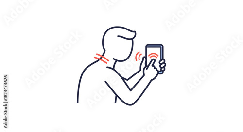 looking down at mobile phone causing neck pain a bad posture problem from technology overuse suitable for health awareness campaigns