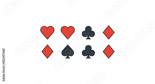 Playing card suits icons illustrating gambling games and casinos isolated against a plain white background ideal for website designs and digital graphics