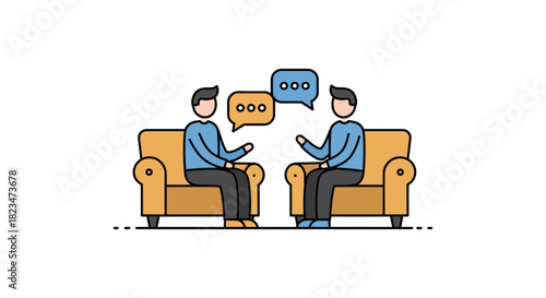 Two people in therapy discussing ideas and giving advice in counseling session a helpful consultation for support empathy and wellnessvector design.