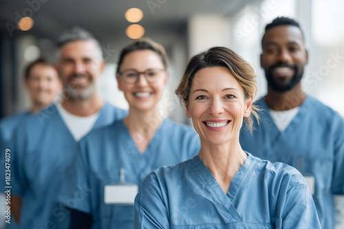 Lächelndes medizinisches Team in der Klinik – professionelles Gesundheitswesen