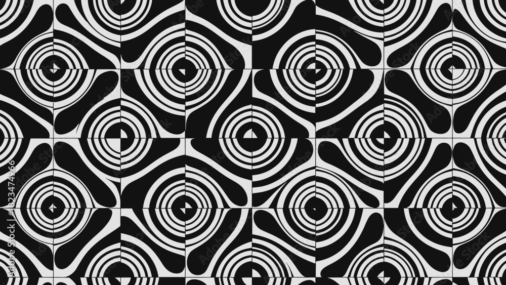 Obraz premium Abstract Black and White Concentric Circles Pattern.