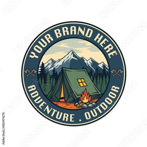 Retro camping logo badge vector illustration