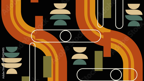 Abstract geometric composition with a retro seventies color palette.