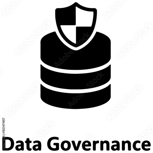 Illustration of a secured database with a shield on top representing data governance concept exactly one hundred