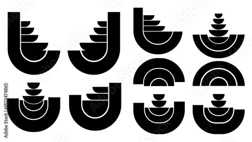 Abstract Geometric Shapes Set Minimalist Black and White Design Elements.