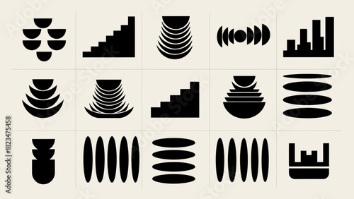 Collection of abstract geometric shapes and minimalist icons.