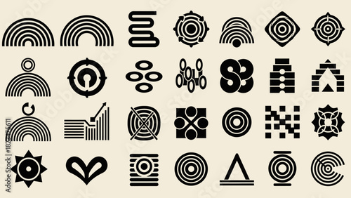 Collection of Abstract Geometric Shapes and Symbols.