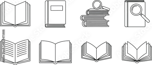 Book Icons Collection - Line Art Vector Illustrations