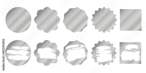 Set of silver sketch cards. Stickers with metallic protective layer effect for instant lottery, coupon and prize money. Template of full protective layer and distressed. Vector graphic