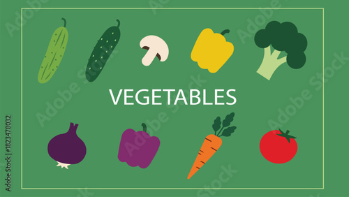 Assortment of fresh garden vegetables on a vibrant green background