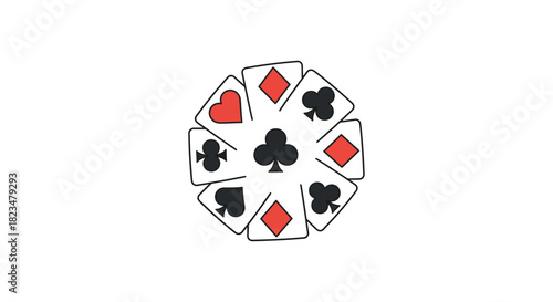 suits pattern with playing cards forming a decorative floral shape representing gaming industry promotion casino advertising or card game design.