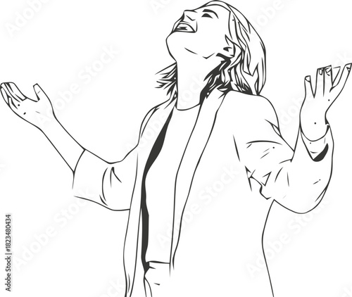 A Woman's Joyful Expression: An Outline Sketch of a Happy Female Figure minimum of characters