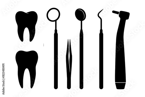 Dental tools collection: instruments for oral care and hygiene.