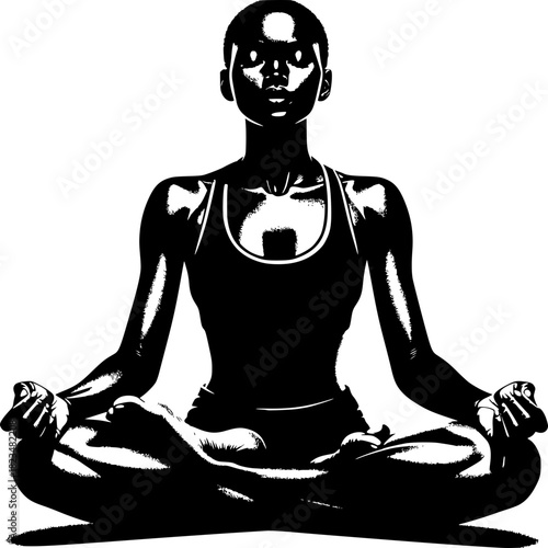 Serene Meditation: A person achieves inner peace in the lotus position, silhouetted against a plain background, embodying tranquility and wellness.