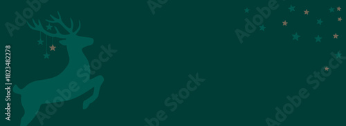 Dunkelgrüner Hintergrund Banner mit Rentier und Sternchen