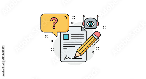 ai writing assistant confirming document answers with an ai bot ensuring data accuracy perfect for tech blogs and illustrating smart solutions.