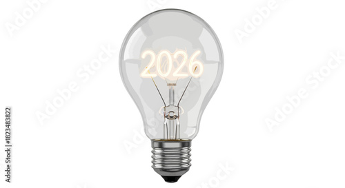 Bright idea for 2026 new year with glowing lightbulb innovation and future concept