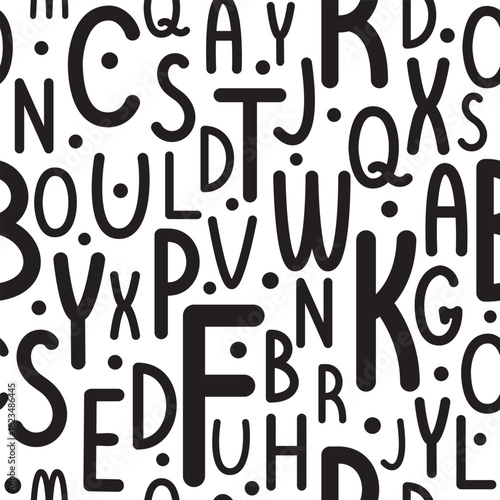 black and white pattern with letters