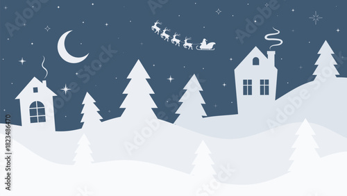 country landscape and santa's sleight