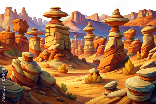 Chiricahua Mountains Arizona Balanced Rock Formations Strange volcanic rock pillars rising from dry pine forest with golden desert light