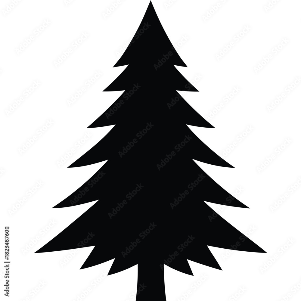 Obraz premium Elegant Black Christmas Tree Silhouette with Snowflake Decoration – Holiday Winter Design,