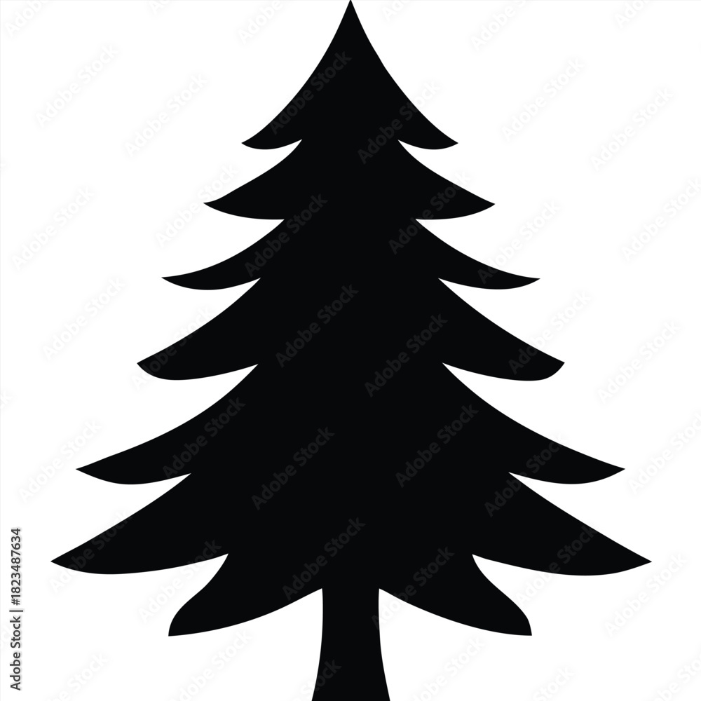 Fototapeta premium Elegant Black Christmas Tree Silhouette with Snowflake Decoration – Holiday Winter Design,