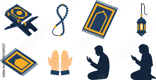 Islamic prayer and religious items collection for ramadan and eid celebrations