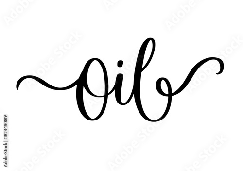 Oil Calligraphy Script for Natural Product Label. Elegant Cursive Typography for Handmade Packaging.