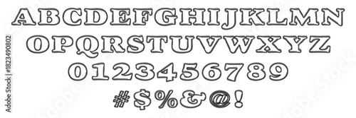 Outlined alphabet and numbers vintage style font with decorative edges vector illustration for graphic design and typography projects EPS vector