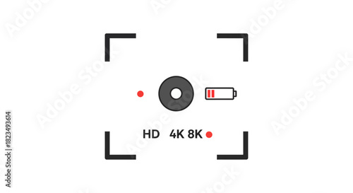camera viewfinder interface for 4k 8k video recording showing battery level  recording status for modern tech perfect for media production