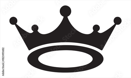 Black silhouette of a royal crown with five points and a circular base on a white background vector