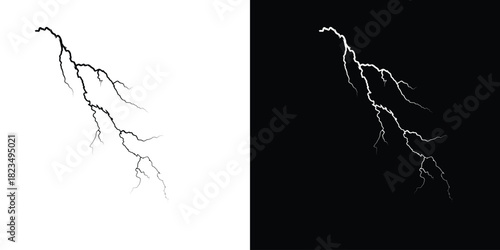 Dramatic lightning bolt illustration a powerful electric discharge isolated on white and black backgrounds for weather and storm concepts EPS vector
