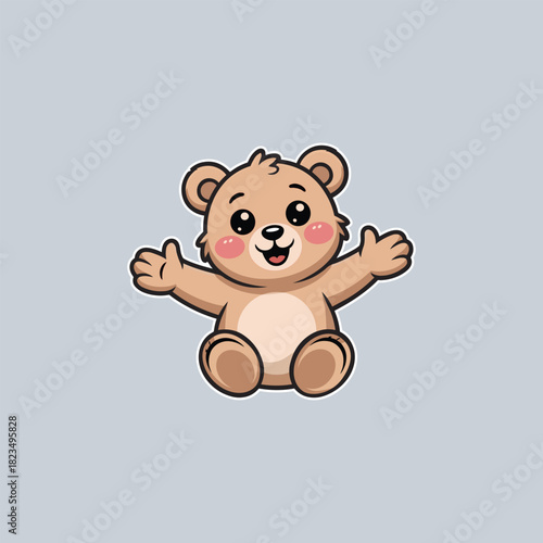 Cute Happy Teddy Bear with Open Arms Adorable Cartoon Baby Animal Character on Blue Background Vector Illustration