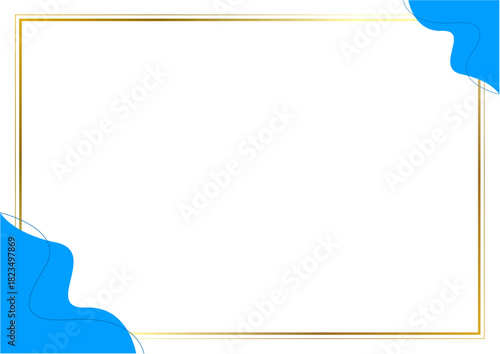 Elegant abstract background with blue soft curves and a thin gold border, creating a stylish and refined layout for invitations, certificates, and presentations.