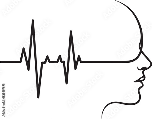 Heartbeat line graphic integrated with human head profile silhouette