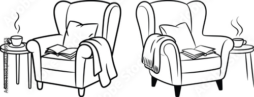 Cozy Armchair Reading Corner Illustration, Relaxing Home Interior Design.