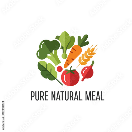 Healthy natural meal logo featuring fresh vegetables and grains for balanced nutrition.