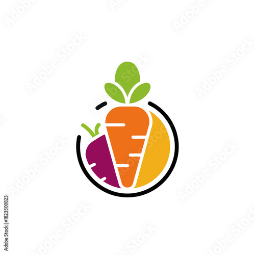 Stylized carrot and root vegetables logo design icon.