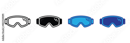 Collection of ski and snowboard goggles in various styles and colors, representing different eyewear options for winter sports and outdoor activities